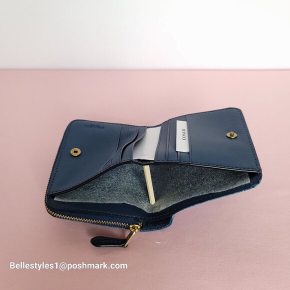 COACH Billfold Small Wallet in Denim Fabric- Deep Blue color⭐ - Picture 14 of 16